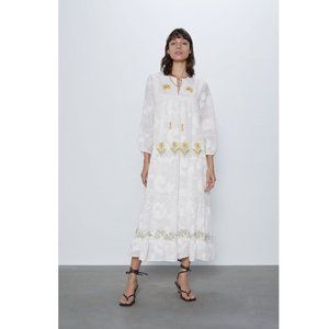 NEW! ZARA LONG EMBROIDERED DRESS Small